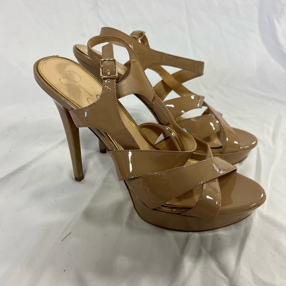 Jessica Simpson Heels Platform Sandals Nude Beige Tan Strappy Size 9.5